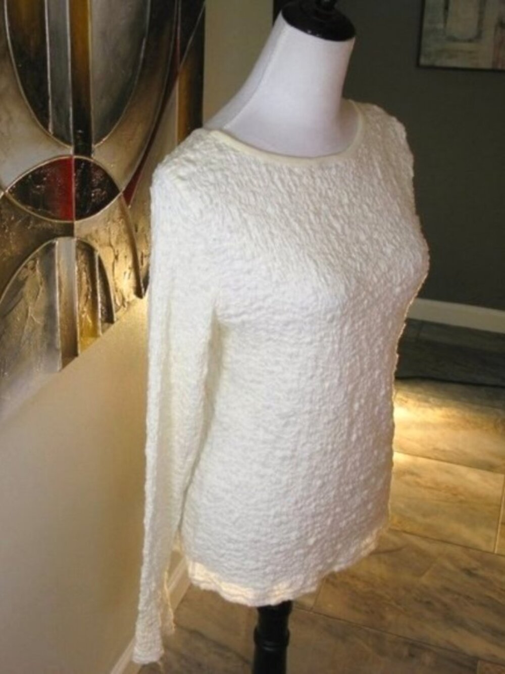 J. Jill Cream Textured Crew Neck Long Sleeve Top/Blouse Size Medium - Picture 2 of 3